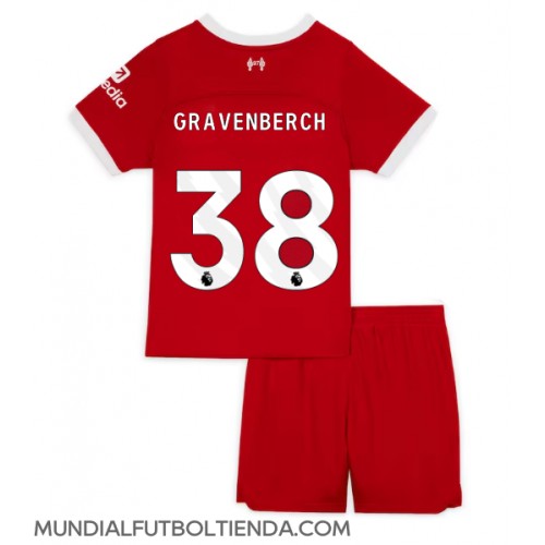 Camiseta Liverpool Ryan Gravenberch #38 Primera Equipación Replica 2023-24 para niños mangas cortas (+ Pantalones cortos)